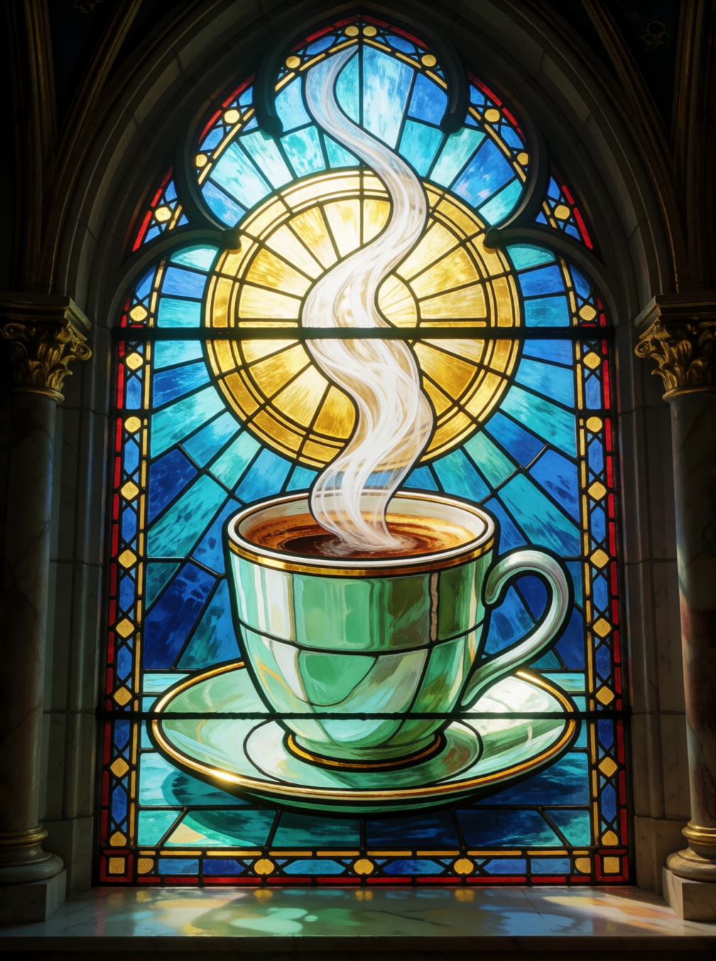Vitrail sacré représentant la tasse